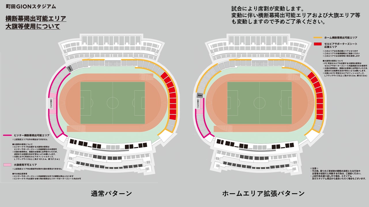 町田GIONスタジアム 横断幕掲出可能エリア・大旗使用可能エリア