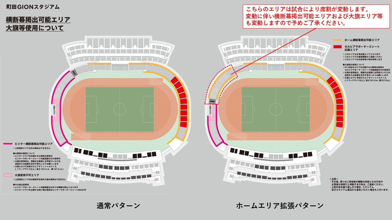 町田GIONスタジアム 横断幕掲出可能エリア・大旗使用可能エリア